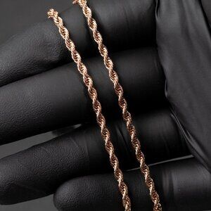 Solid Rose Gold Plated Heavy 316 Stainless Steel 3MM Twist Rope Chain Necklace